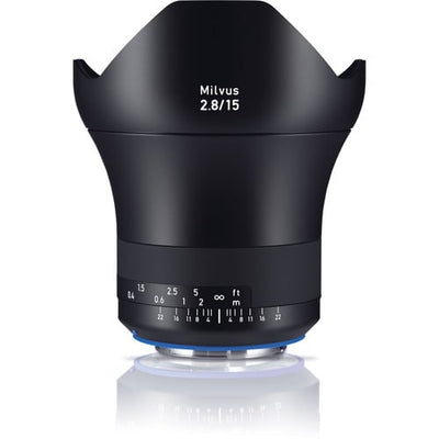 Zeiss Milvus 15mm f/2.8 ZE for Canon EF. Ultra-wide angle prime lens with f/2.8 aperture, advanced optics, manual focus, and durable weather-sealed build.