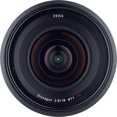 Zeiss Milvus 18mm f/2.8 ZE for Canon EF. Super wide angle prime lens with f/2.8 aperture, advanced optics, manual focus, and weather-sealed build.