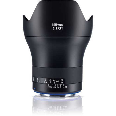 Zeiss Milvus 21mm f/2.8 ZE for Canon EF. Wide angle prime lens with f/2.8 aperture, advanced optics, manual focus, and weather-sealed construction.