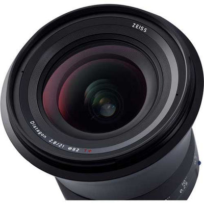 Zeiss Milvus 21mm f/2.8 ZE for Canon EF. Wide angle prime lens with f/2.8 aperture, advanced optics, manual focus, and weather-sealed construction.