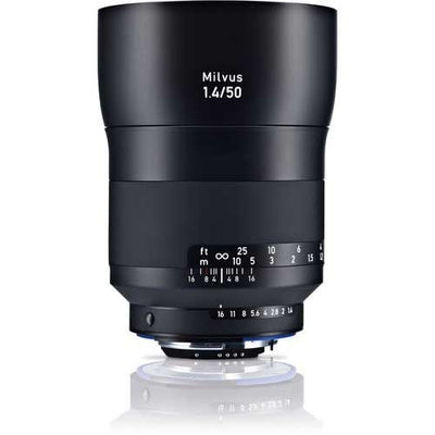 Zeiss Milvus 50mm f/1.4 ZF.2 for Nikon F. Standard prime lens with f/1.4 aperture, sharp optics, manual focus, and durable weather-sealed construction.