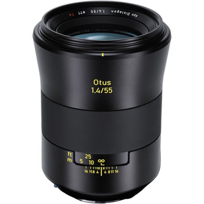 Zeiss Otus 55mm f/1.4 ZE for Canon EF. Premium standard prime lens with f/1.4 aperture, Distagon optics, manual focus, and weather-sealed build.
