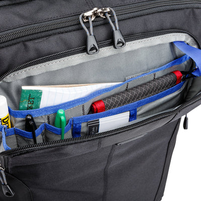 Think Tank Airport Accelerator camera backpack — black, large roll-top pack with padded dividers and side tripod mounts