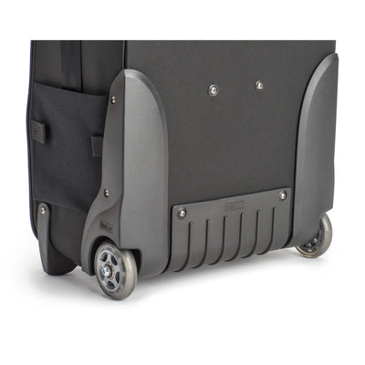 Think Tank Airport International V3.0 — compact rolling camera bag with customizable dividers, laptop compartment, tripod mount, and water‑resistant rain cover
