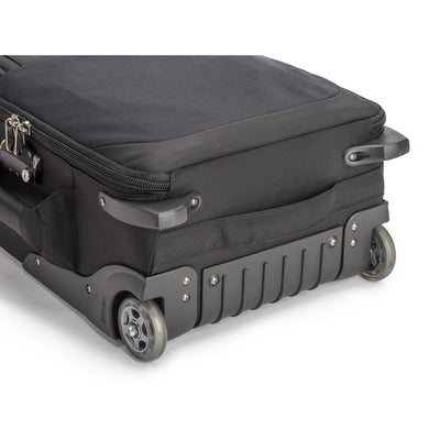 Think Tank Airport International V3.0 — compact rolling camera bag with customizable dividers, laptop compartment, tripod mount, and water‑resistant rain cover