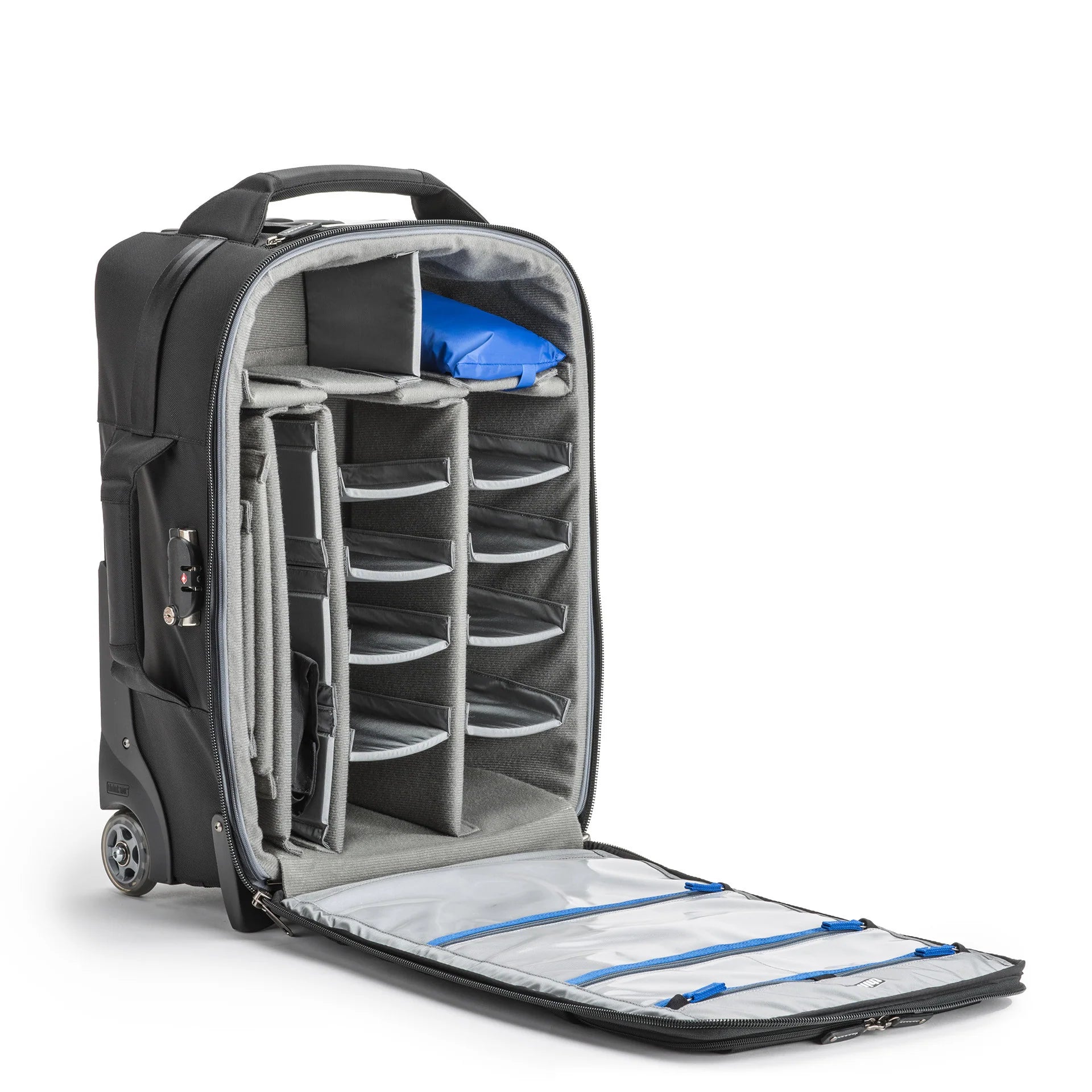 Think Tank Airport Security V3.0 — durable rolling camera bag with reinforced dividers, TSA-approved locks, and dedicated compartments for up to a 17” laptop and tablet