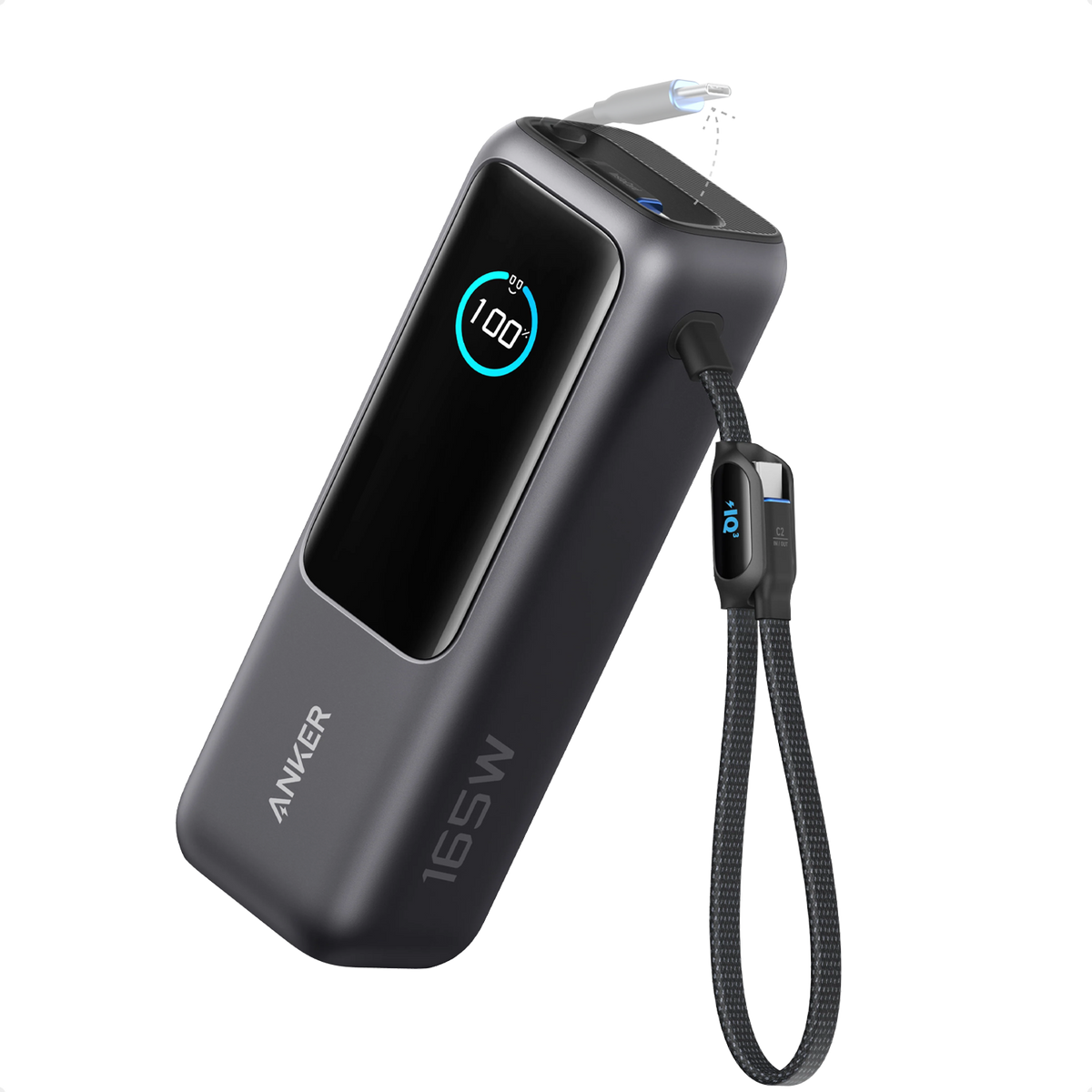 Anker A1695 165W USB-C Power Bank with dual built-in USB-C cables
