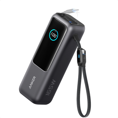 Anker A1695 165W USB-C Power Bank with dual built-in USB-C cables
