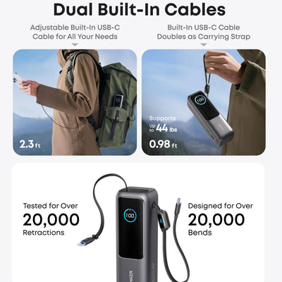 Anker A1695 165W USB-C Power Bank with dual built-in USB-C cables
