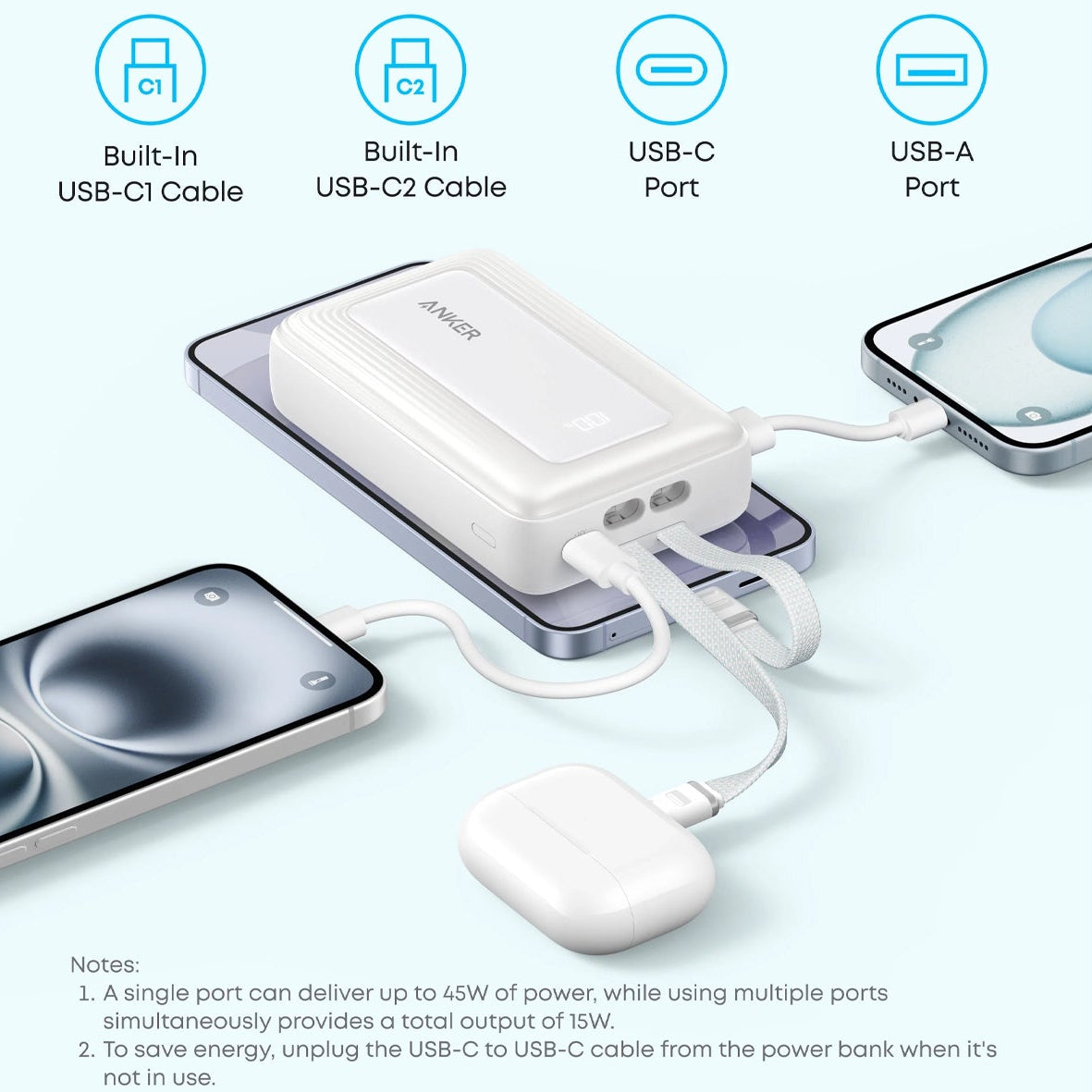 Anker Zolo 20000mAh Power Bank with built-in USB-C cables
