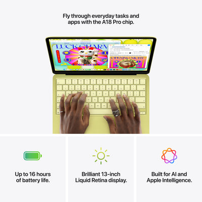 Apple MacBook Neo in a colorful aluminum finish with a 13-inch Liquid Retina display.