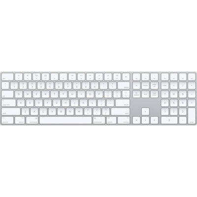 A sleek, low-profile Apple Magic Keyboard with a premium silver aluminum finish and minimalist white keys.