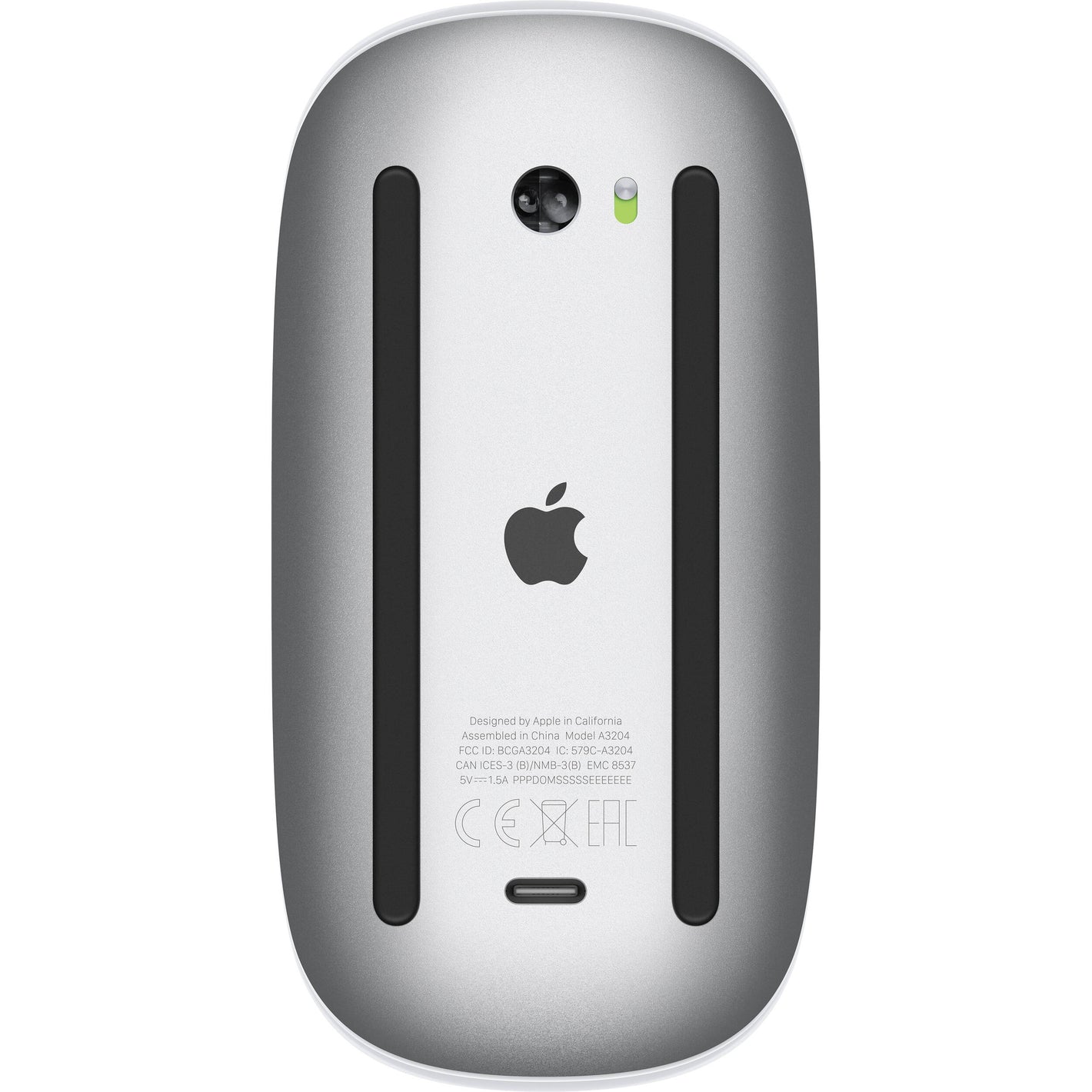 Apple Magic Mouse with a sleek Multi-Touch surface & slim wireless design, featuring the updated USB-C charging port.