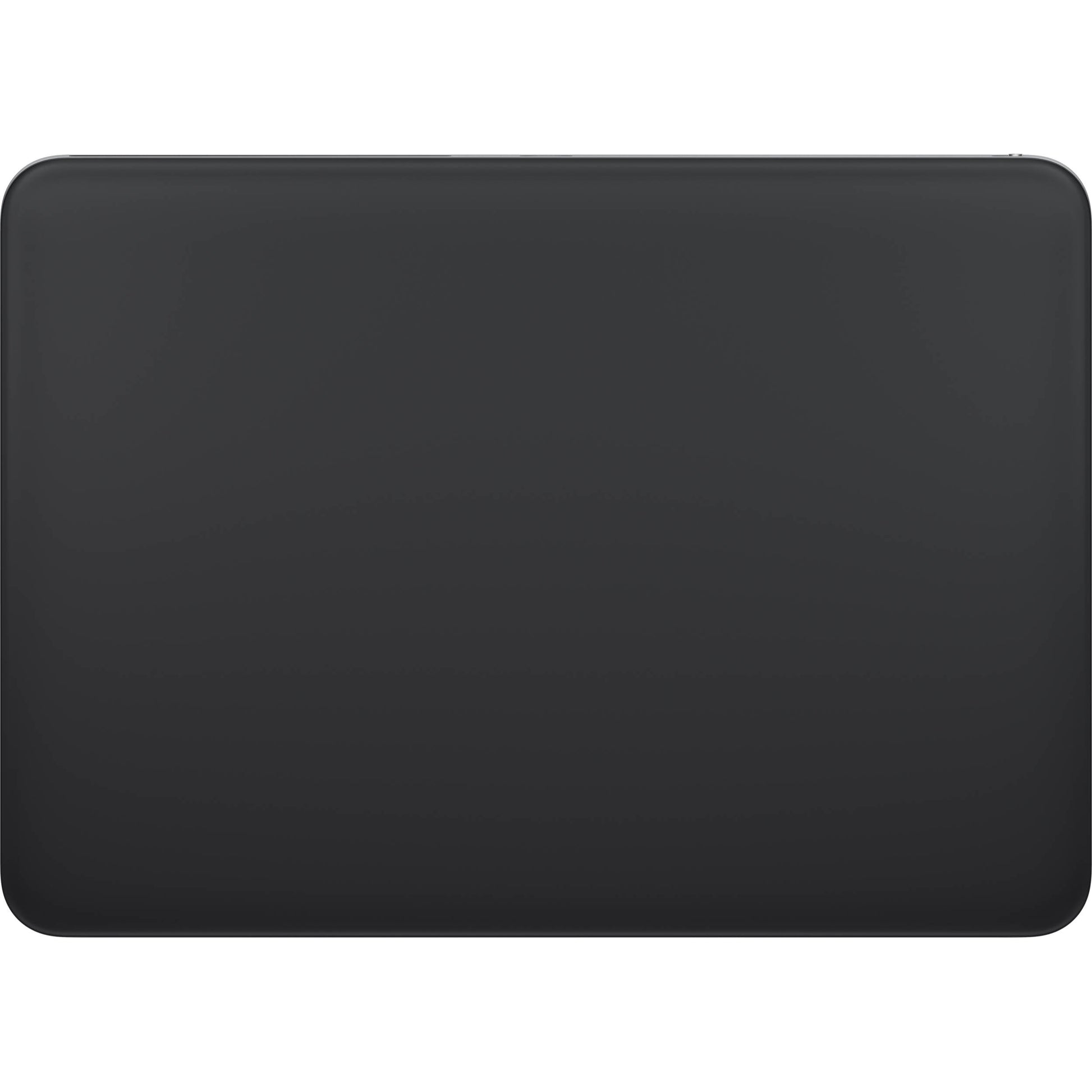 Top-down view of the black Apple Magic Trackpad featuring a minimalist glass surface, designed for Multi-Touch gestures and Force Touch with Mac and iPad.
