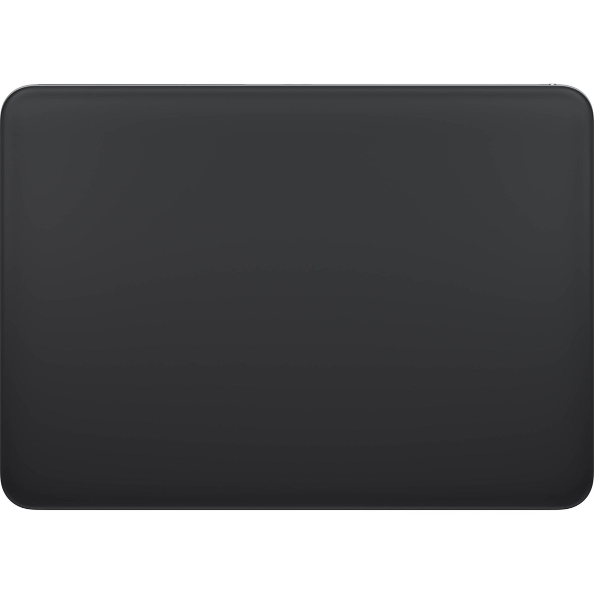 Top-down view of the black Apple Magic Trackpad featuring a minimalist glass surface, designed for Multi-Touch gestures and Force Touch with Mac and iPad.
