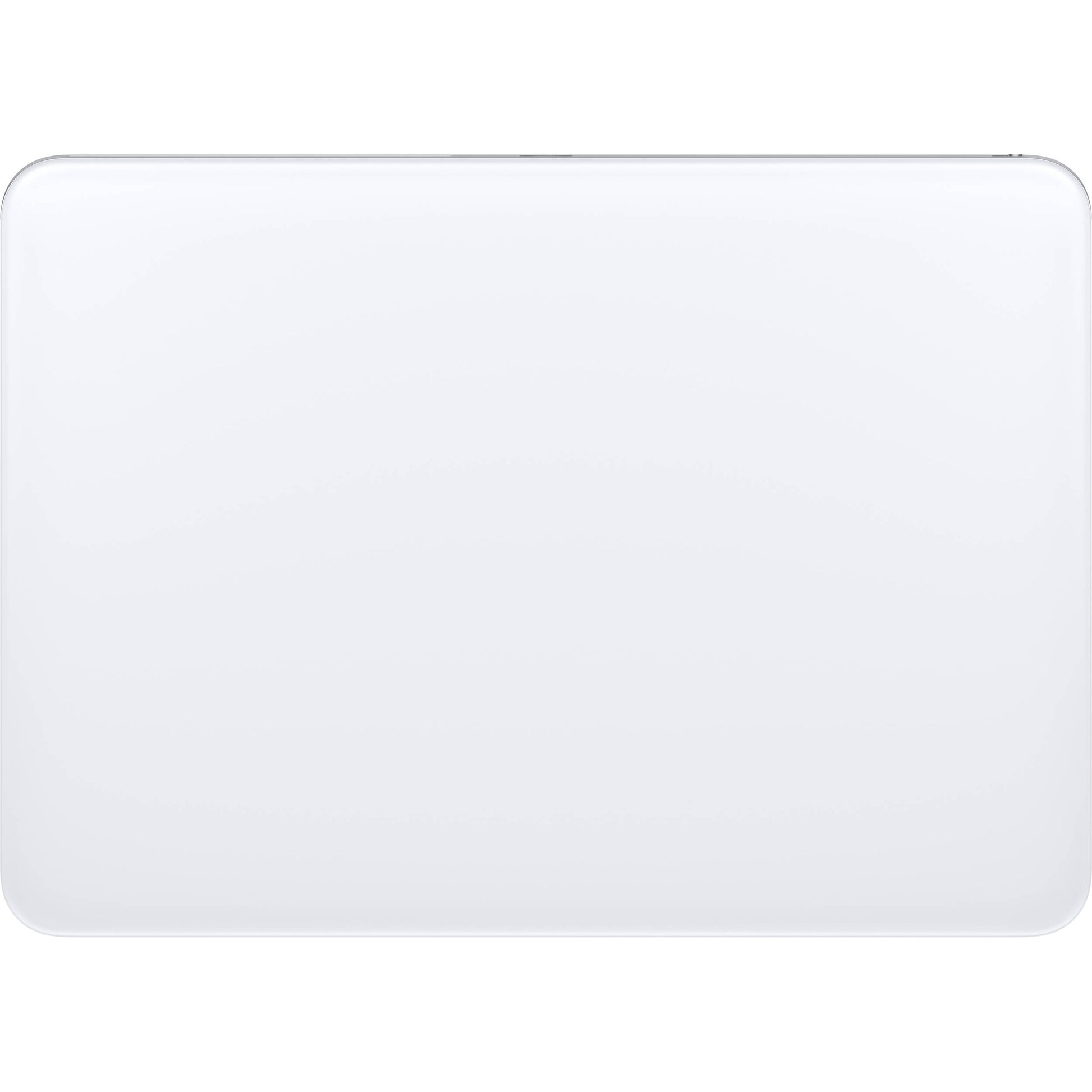 Top-down view of the white Apple Magic Trackpad featuring a minimalist glass surface, designed for Multi-Touch gestures and Force Touch with Mac and iPad.

