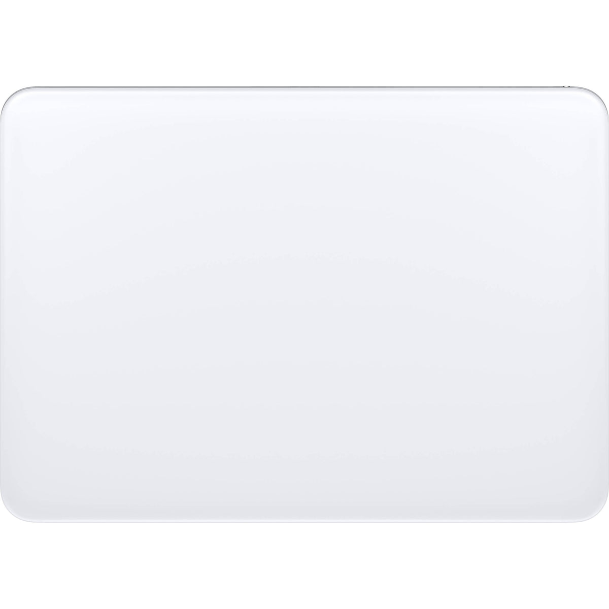 Top-down view of the white Apple Magic Trackpad featuring a minimalist glass surface, designed for Multi-Touch gestures and Force Touch with Mac and iPad.
