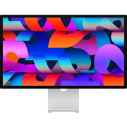 Apple Studio Display on a silver stand with a slim, all-screen design.
