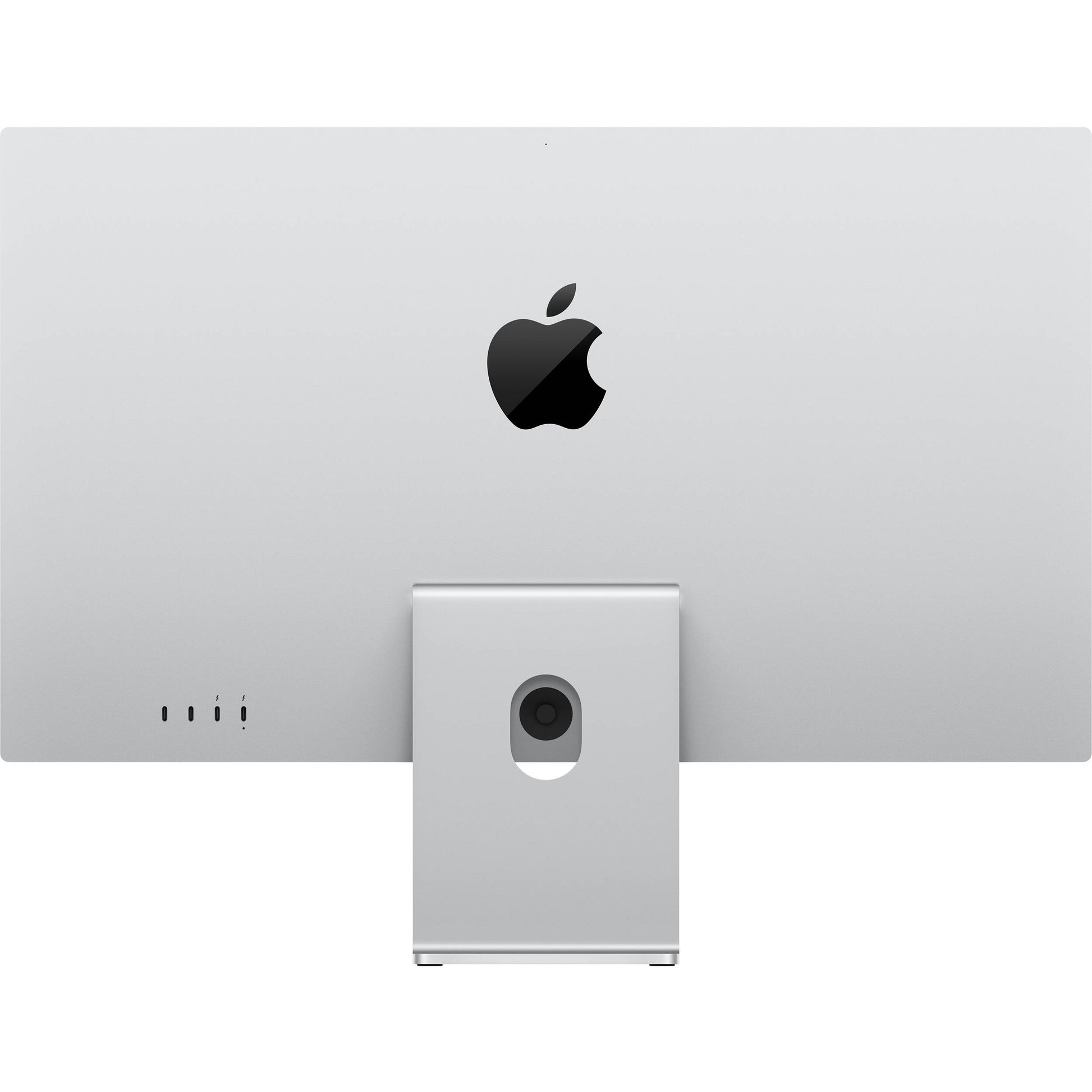 Apple Studio Display on a silver stand with a slim, all-screen design.