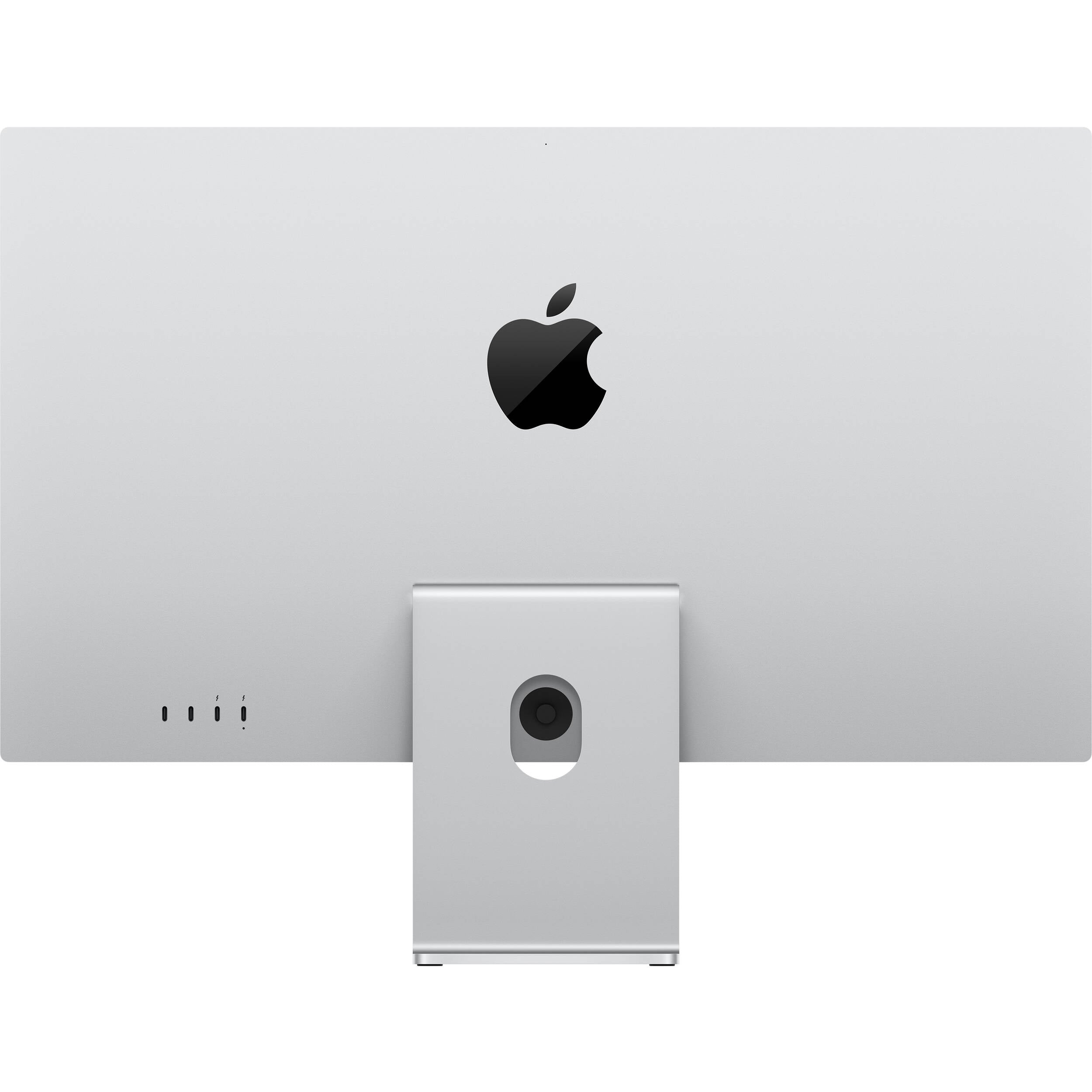 Apple Studio Display on a silver stand with a slim, all-screen design.