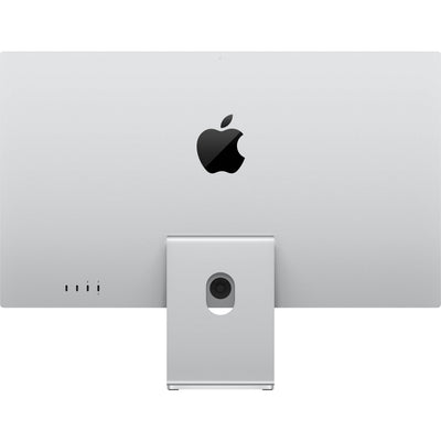 Apple Studio Display on a silver stand with a slim, all-screen design.