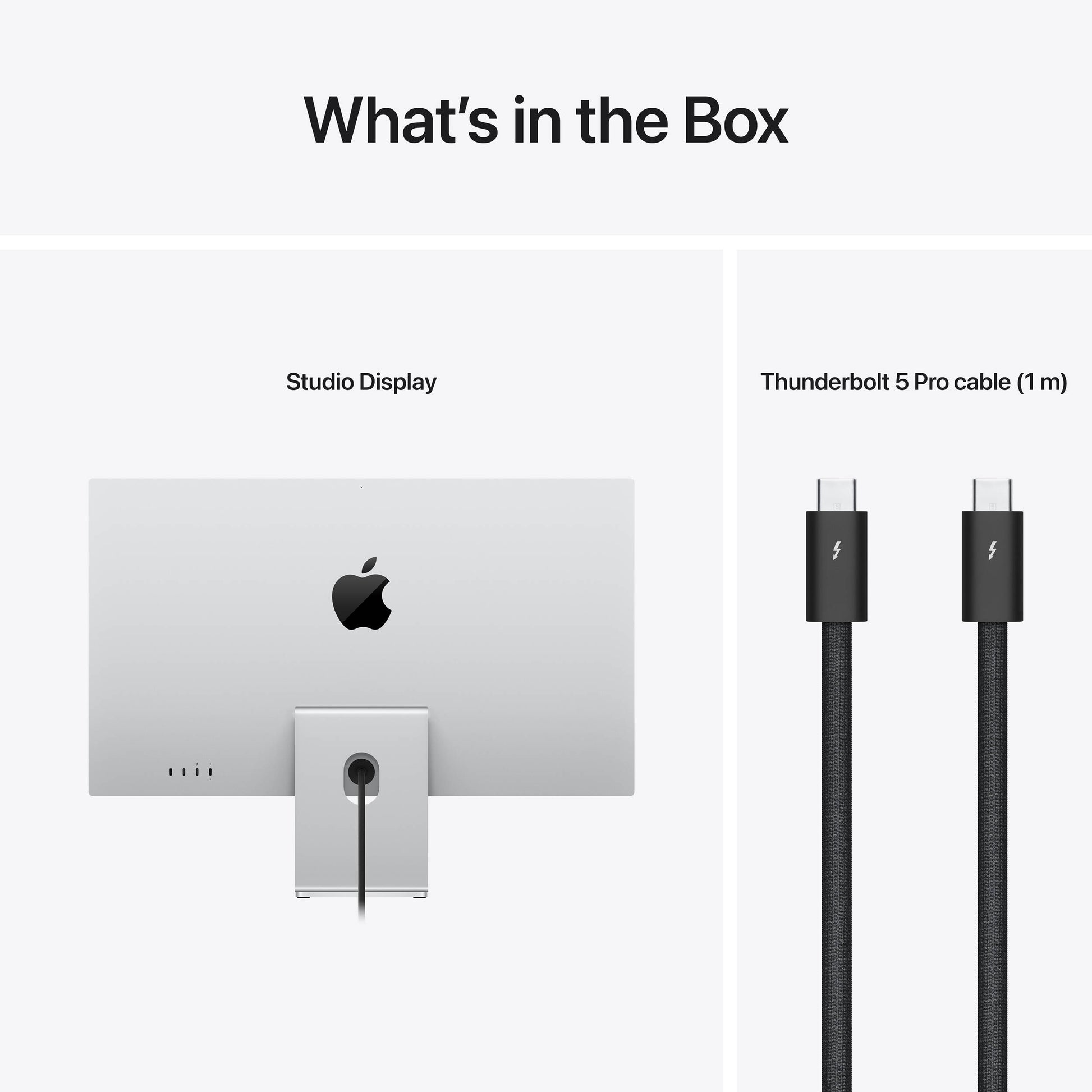 Apple Studio Display on a silver stand with a slim, all-screen design.