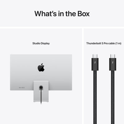Apple Studio Display on a silver stand with a slim, all-screen design.
