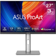 ASUS ProArt monitor with colorful display and specifications on a white background