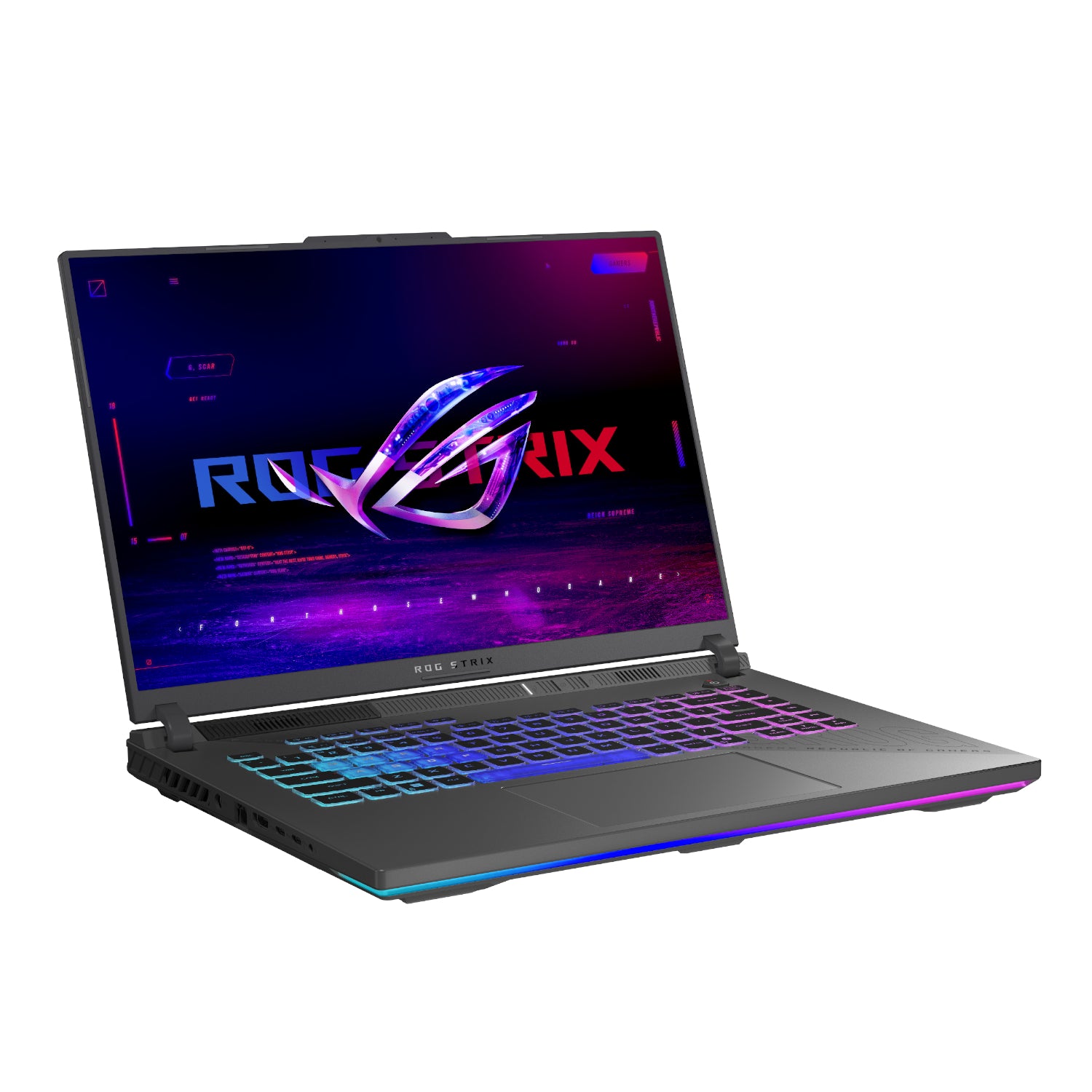 ASUS ROG Strix G16 Ryzen 9 RTX 5070 gaming laptop - left side angle view