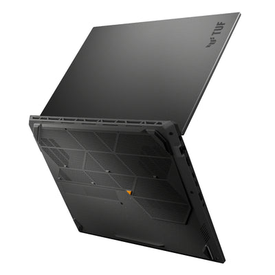ASUS TUF Gaming A16 laptop open, bottom view