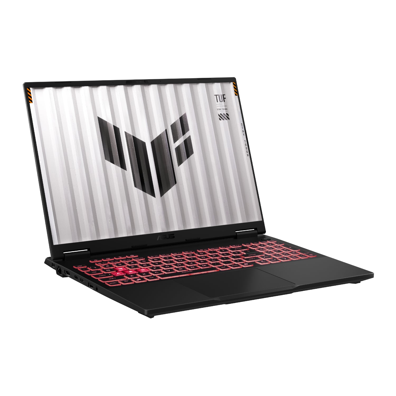 ASUS TUF Gaming F16 laptop in Jaeger Grey - angled view