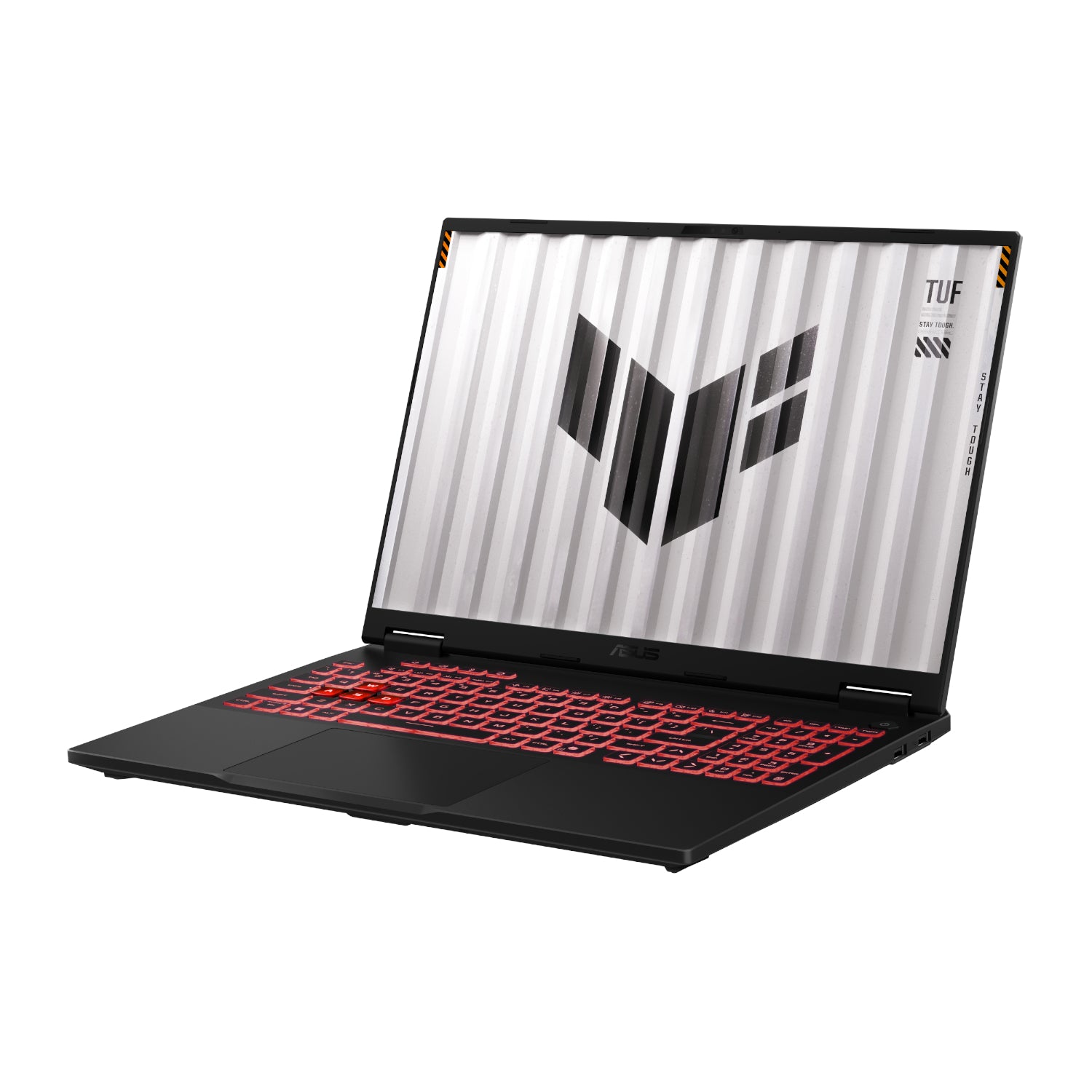 ASUS TUF Gaming F16 laptop in Jaeger Grey - angled view