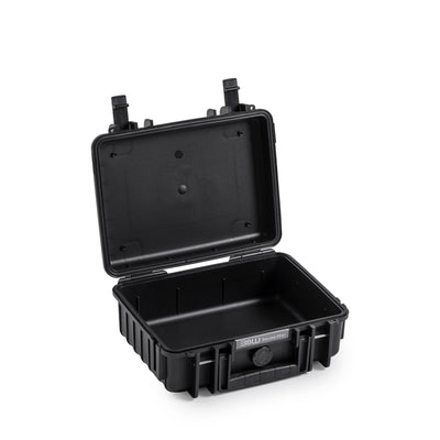 Durable B&W Case Type 1000 black, impact-resistant and stackable.