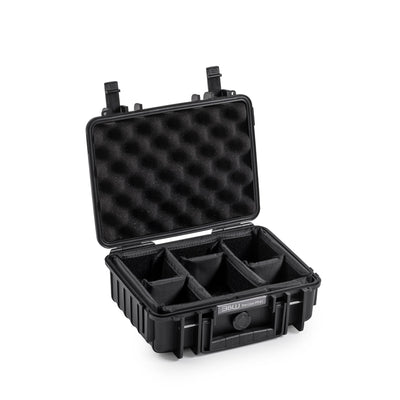 Durable B&W Case Type 1000 black, impact-resistant and stackable.