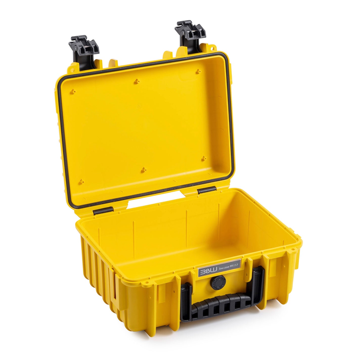 B&W Case Type 3000 in yellow with padded dividers for camera and lenses