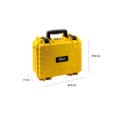 B&W Case Type 3000 in yellow with padded dividers for camera and lenses
