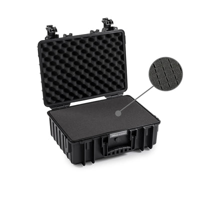 B&W Type 5000 hard case with foam inserts, black, waterproof and dust-proof, ideal for cameras and accessories.