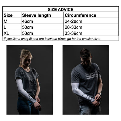 A stay-up arm sleeve in black that will cover and protect your arm from harmful sun rays and provide an extra warming layer of protection in colder weather.