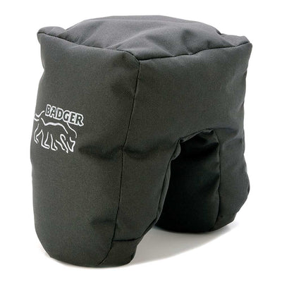 Badger Gear Snug‑Fit Mini Beanbag in filled form, with grey fabric cover contoured for camera support, featuring a low-profile cushioned base and compact size ideal for stabilizing cameras on uneven surfaces.