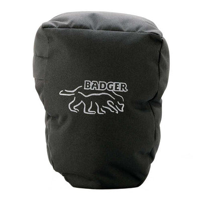 Badger Gear Snug‑Fit Mini Beanbag in filled form, with grey fabric cover contoured for camera support, featuring a low-profile cushioned base and compact size ideal for stabilizing cameras on uneven surfaces.