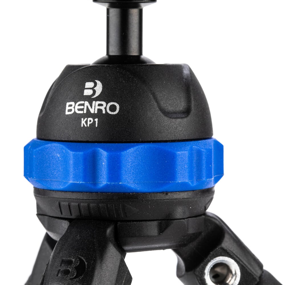 Close-up of a Benro KP1 camera ball head on a white background
