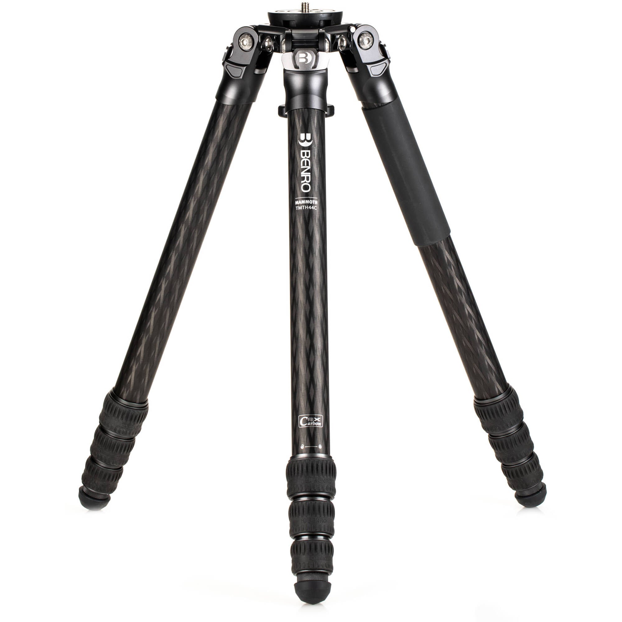 Benro Mammoth 4-section carbon fibre tripod with 75mm bowl, twist-lock legs and 25 kg load capacity, extended to 160 cm.