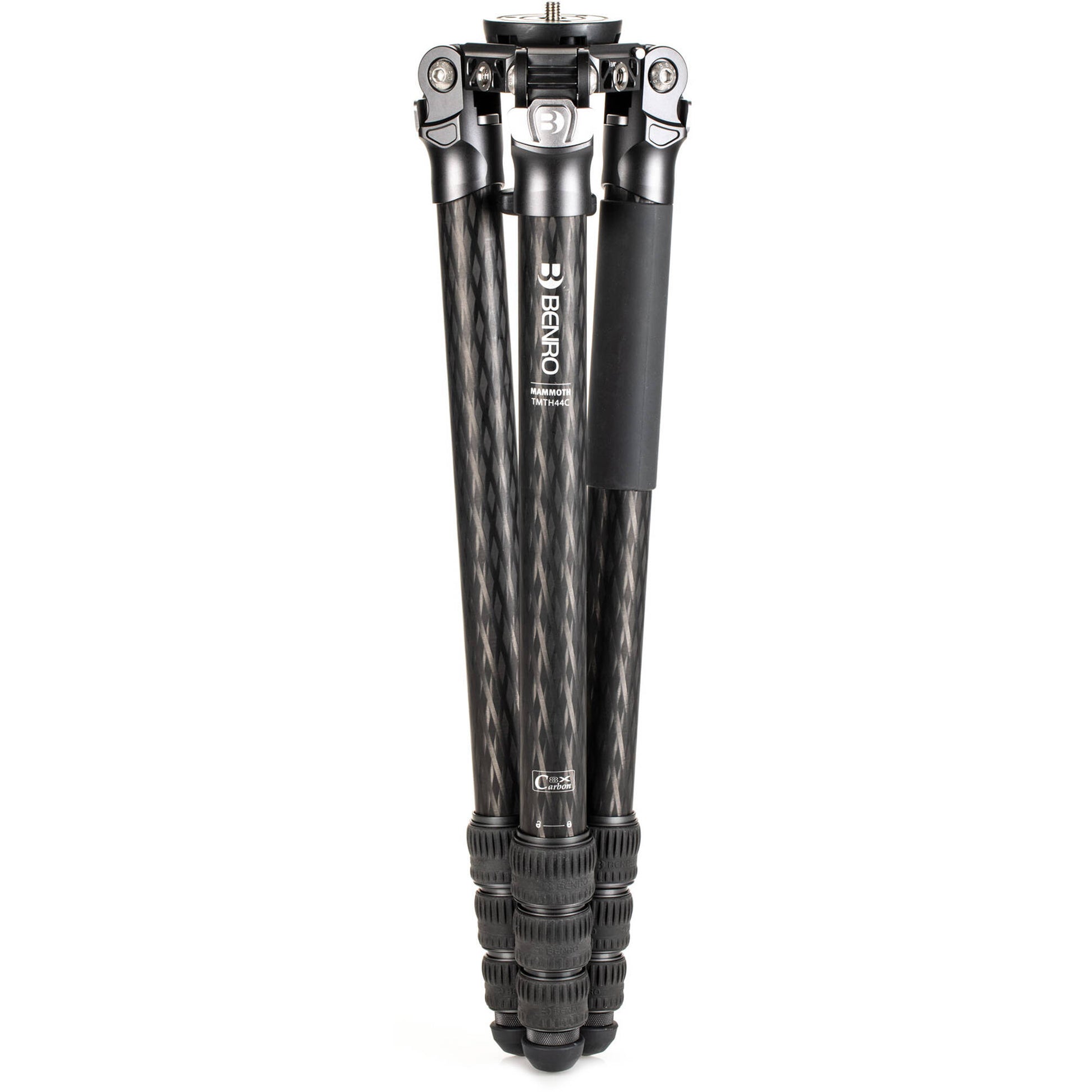 Benro Mammoth 4-section carbon fibre tripod with 75mm bowl, twist-lock legs and 25 kg load capacity, extended to 160 cm.