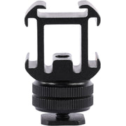 Black and silver metal mount on a white background