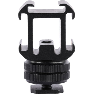 Black and silver metal mount on a white background