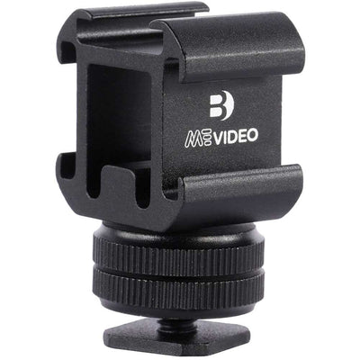 Black camera mount with MeVideo logo on a white background