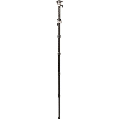 Benro SupaDupa carbon‑fiber monopod with twist‑lock sections and built‑in pan‑tilt head, rubber or spiked rotating foot
