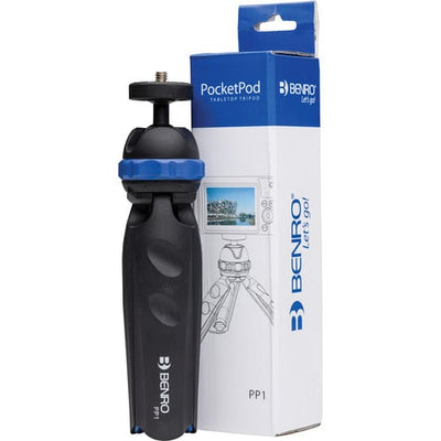 Benro PocketPod PP1 mini tripod in black, with flexible legs and 1/4″ mount for compact cameras or smartphones.