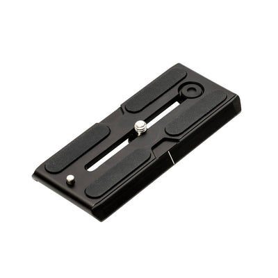 Black camera plate with threaded holes on a white background