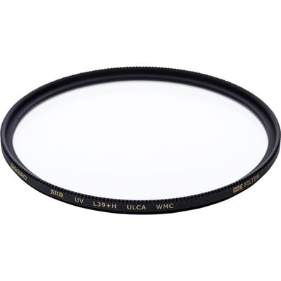 Camera lens filter with branding on a white background
